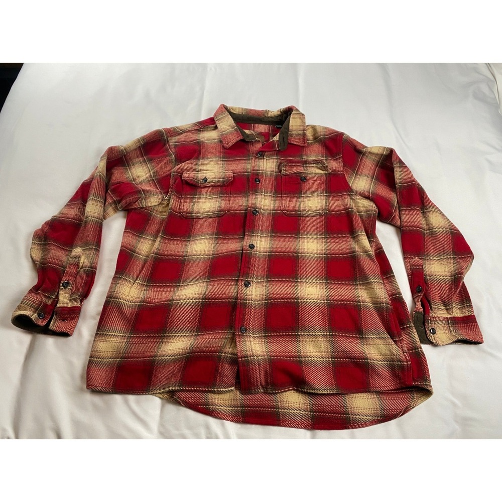 Orvis Flannel Shirt Mens XXL Red Plaid Excellent Heavyweight Corduroy Collar